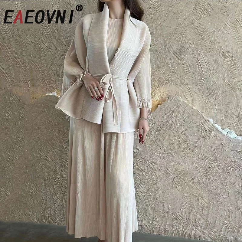 EAEOVNI High End Miyake Pleated Design Set For Women Tassel Belt Loose Tops + Sleeveless Long Dresses Elegant 2025 New 1A269
EAEOVNI High End Miyake Pleated Design Set For Women Tassel Belt Loose Tops + Sleeveless Long Dresses Elegant 2025 New 1A269