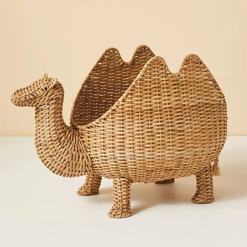 Hand woven animal camel ornament rattan with lid cartoon toy storage basket sundries storage box rattan basket
Hand woven animal camel ornament rattan with lid cartoon toy storage basket sundries storage box rattan basket