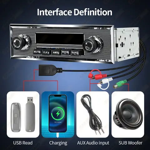 Grandnavi 1 Din Araba Radyo MP3 Çalar Klasik Araba Retro Ses Stereo Desteği FM AUX EQ USB Girişi In-dash Bluetooth Benz için