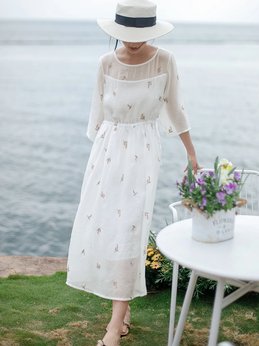 Ele Sweet Summer New Sle Dr Embroidered Silk Tie Waist Holiday Skirt Drifting Gentle Long Dr Ladies Faion
Ele Sweet Summer New Sle Dr Embroidered Silk Tie Waist Holiday Skirt Drifting Gentle Long Dr Ladies Faion