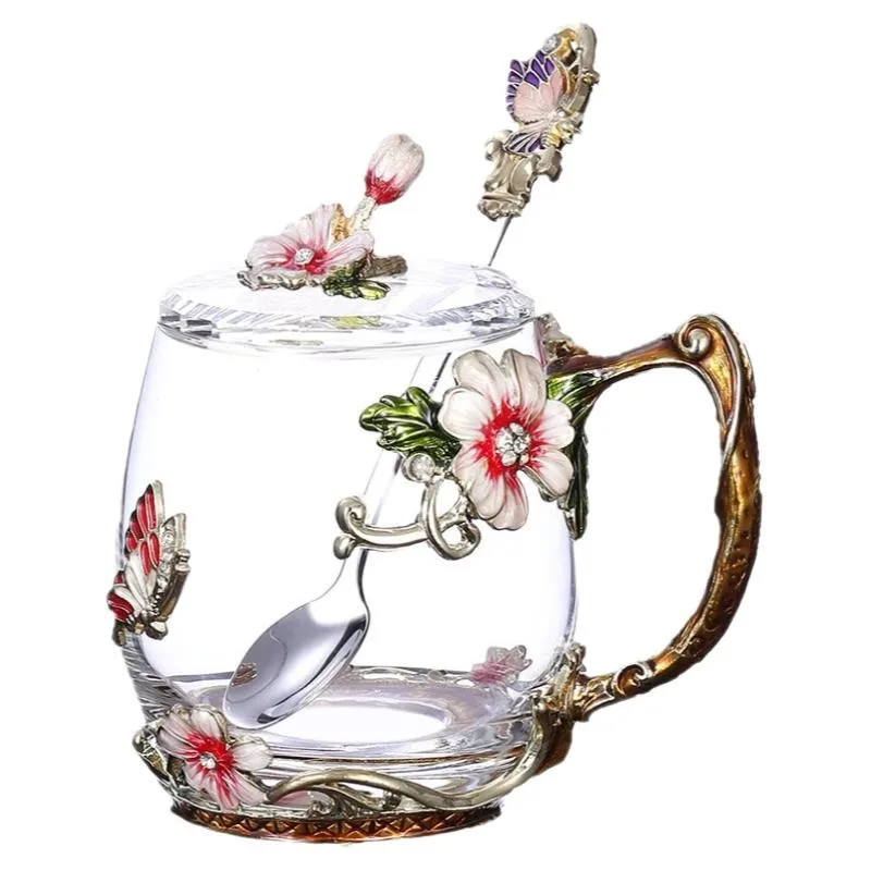 Enamel color cup, new women's high-value household flower tea cup, high-end office exquisite water 
Enamel color cup, new women's high-value household flower tea cup, high-end office exquisite water