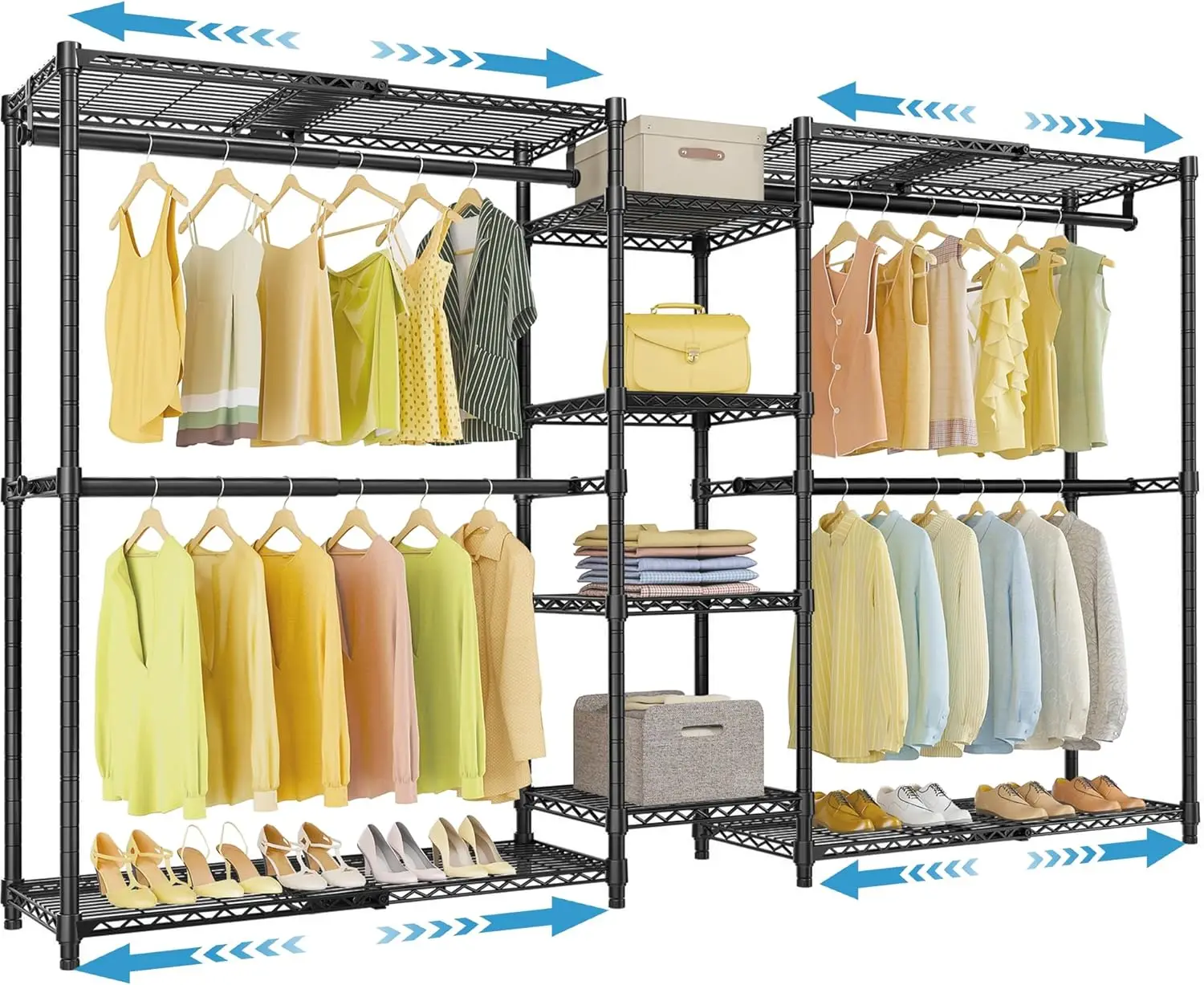 X3 Expandable Heavy Duty Clothes Rack Adjustable from 5'2" to 8' with Adjustable Shelves and Hanger Rods, Large Freestanding
X3 Expandable Heavy Duty Clothes Rack Adjustable from 5'2" to 8' with Adjustable Shelves and Hanger Rods, Large Freestanding