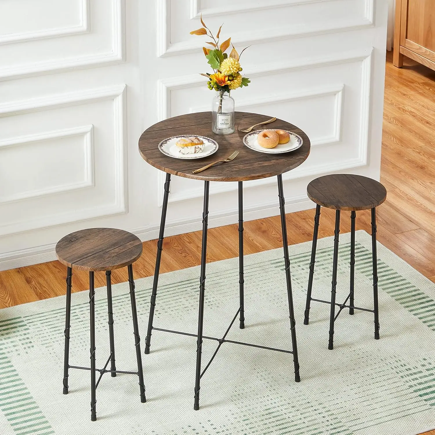 3-Piece Round Pub Dining Set - High Top Bar Table With 2 Stools, Bistro Dinette For Kitchen, Breakfast Nook Or Small Spaces -
3-Piece Round Pub Dining Set - High Top Bar Table With 2 Stools, Bistro Dinette For Kitchen, Breakfast Nook Or Small Spaces -