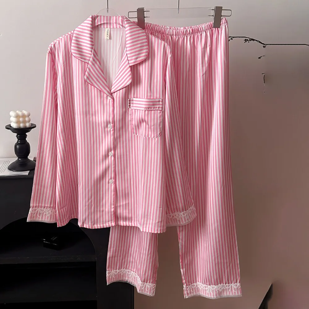 Ice Silk Striped Long Sleeve Women's Pajamas Set Nightie Autumn Ladies Two-Piece Set Sleepwear Woman Home Wear Pyjama Femmes
Ice Silk Striped Long Sleeve Women's Pajamas Set Nightie Autumn Ladies Two-Piece Set Sleepwear Woman Home Wear Pyjama Femmes