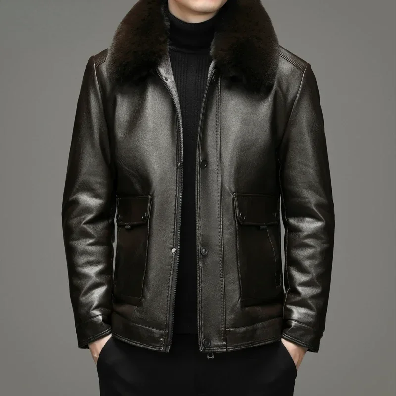 Mens Genuine Leather Jacket Winter Thickened Warm Coat Lapel Fur Collar Fashion Split Leather Jackets Men Clothes Jaqueta Couro
Mens Genuine Leather Jacket Winter Thickened Warm Coat Lapel Fur Collar Fashion Split Leather Jackets Men Clothes Jaqueta Couro