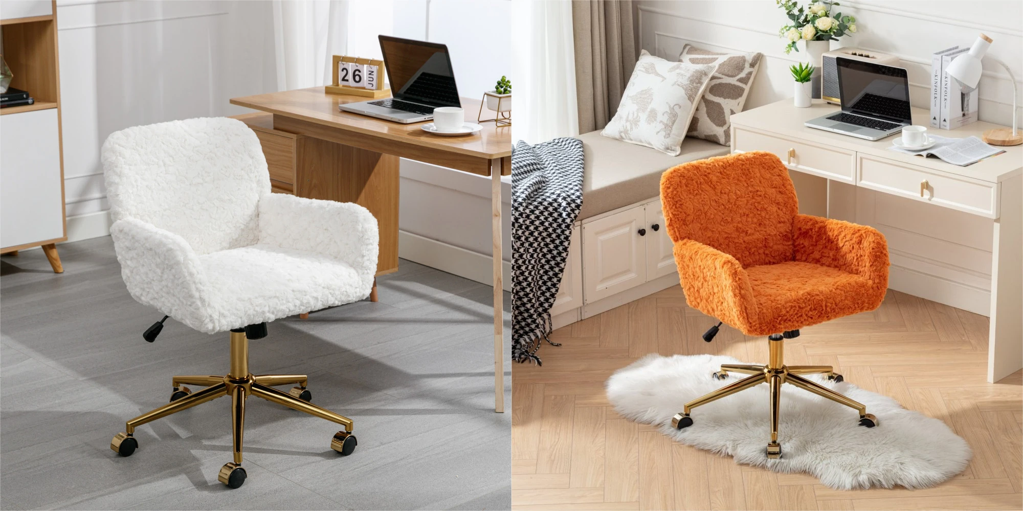 Artificial rabbit hair Home Office Chair with Golden Metal Base,Adjustable Desk Chair Swivel Office Chair,Vanity Chair(Beige)
Artificial rabbit hair Home Office Chair with Golden Metal Base,Adjustable Desk Chair Swivel Office Chair,Vanity Chair(Beige)