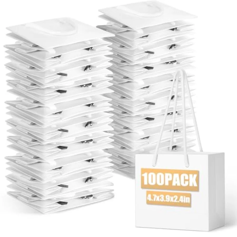 100Pcs Thickened White Mini Gift Bags with Handle, 3.9 x 4.7 x 2.4 Inch Small Paper Goodie Shopping Bags, Small Gift Bag Bulk f
100Pcs Thickened White Mini Gift Bags with Handle, 3.9 x 4.7 x 2.4 Inch Small Paper Goodie Shopping Bags, Small Gift Bag Bulk f