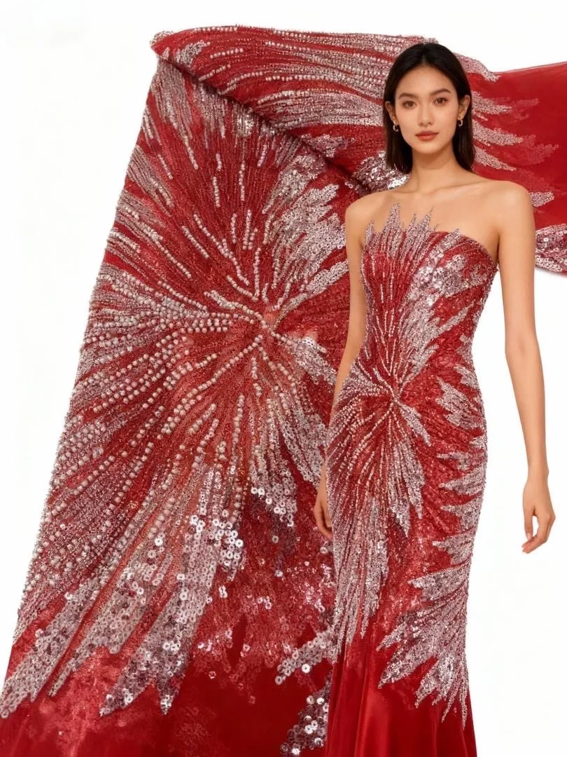 2025 High-quality African Nigerian Elegant Beaded Embroidered Red Fabric French Tulle Lace Fabric With Sequins For Party Wedding 
2025 High-quality African Nigerian Elegant Beaded Embroidered Red Fabric French Tulle Lace Fabric With Sequins For Party Wedding