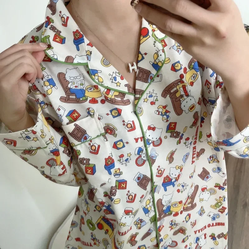 Kawaii Sanrio Hello Kitty Pajamas for Women Spring and Autumn New Long-sleeved Cute Pure Cotton Girl Two-piece Home Clothes
Kawaii Sanrio Hello Kitty Pajamas for Women Spring and Autumn New Long-sleeved Cute Pure Cotton Girl Two-piece Home Clothes