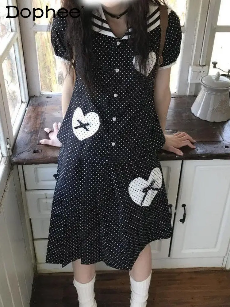 Y2K Subculture Millennium Sweet Spicy Girl Ретро наряд для девочек в горошек с матросским воротником, японский оригинальный комплект рубашки с сердечками
Y2K Subculture Millennium Sweet Spicy Girl Ретро наряд для девочек в горошек с матросским воротником, японский оригинальный комплект рубашки с сердечками