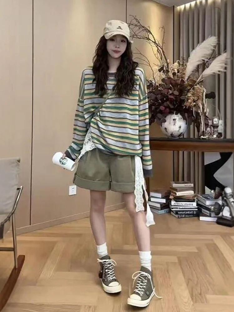 Summer New plus Size Korean Striped Top And Short Pants Commuter Style Set Casual Loose Fit round Neck Long Sleeve Sweatshirt
Summer New plus Size Korean Striped Top And Short Pants Commuter Style Set Casual Loose Fit round Neck Long Sleeve Sweatshirt