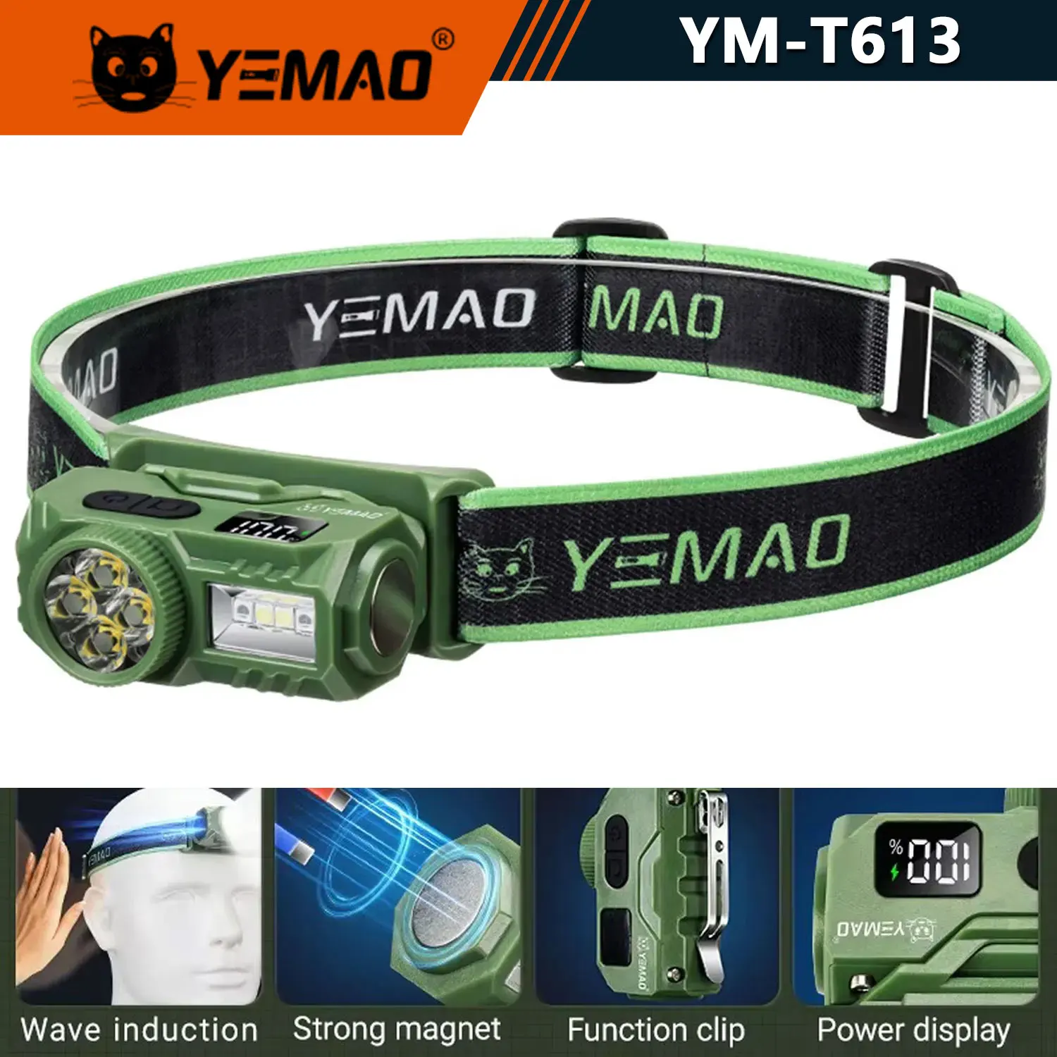 Motion Sensor Headlamp YEMAO T614 - Inductive Charge, Strong Magnet, Power Display, IP55, Wave-Activated for Fishing Camping
Motion Sensor Headlamp YEMAO T614 - Inductive Charge, Strong Magnet, Power Display, IP55, Wave-Activated for Fishing Camping