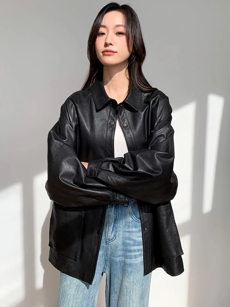 Casual Oversize Genuine Leather Jackets for Women Spring Autumn 2025 New High-end Vintage Simple Soft Black Real Sheepskin Coat
Casual Oversize Genuine Leather Jackets for Women Spring Autumn 2025 New High-end Vintage Simple Soft Black Real Sheepskin Coat
