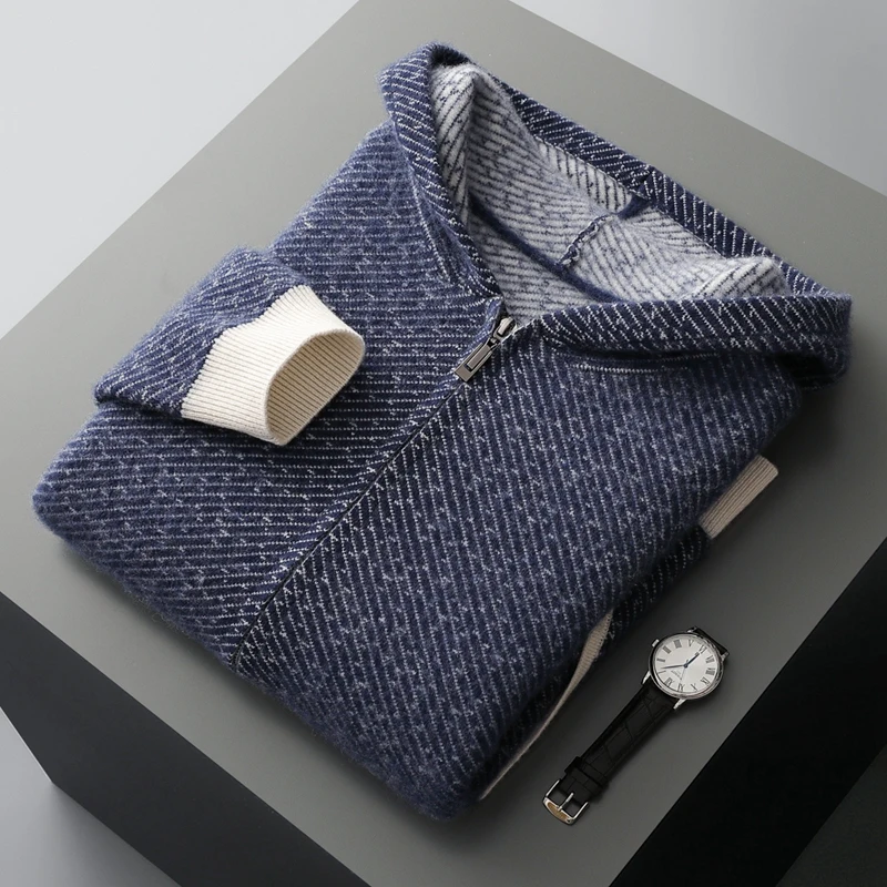 New Men Knitted Jacquard style Hooded Cardigan Cashmere Sweater Zipper Design Pocket Decoration High quality Thick Warmth Tops
New Men Knitted Jacquard style Hooded Cardigan Cashmere Sweater Zipper Design Pocket Decoration High quality Thick Warmth Tops