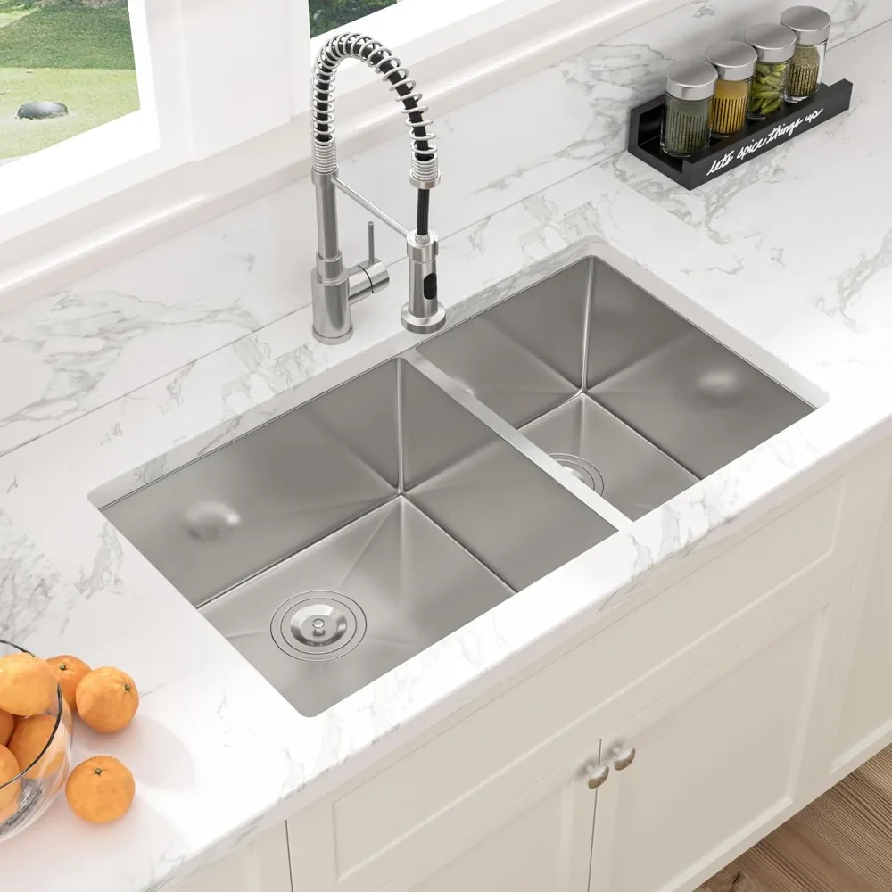 33x19 Double Bowl Undermount Kitchen Sink - Stainless Steel 16 Gauge Round Corner 60/40 Basin
33x19 Double Bowl Undermount Kitchen Sink - Stainless Steel 16 Gauge Round Corner 60/40 Basin
