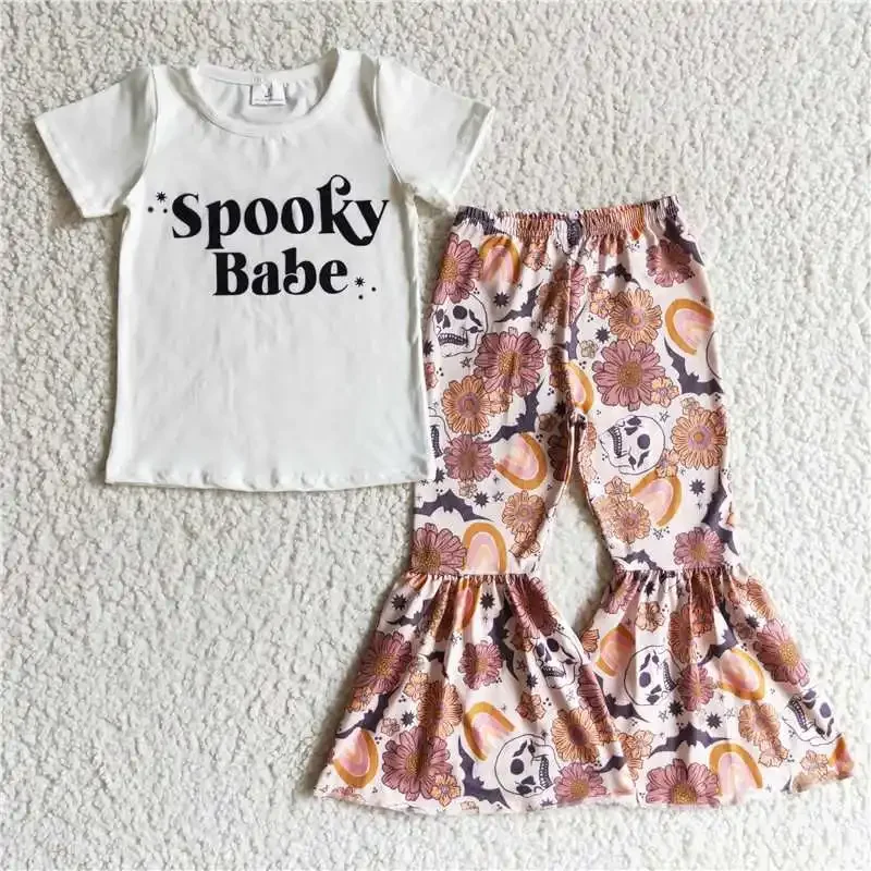 2022 RTS Wholesale New Design Western Baby Girls White Letters Short Shirt White Flowers Skulls Pants Bell Bottoms Hot Selling
2022 RTS Wholesale New Design Western Baby Girls White Letters Short Shirt White Flowers Skulls Pants Bell Bottoms Hot Selling