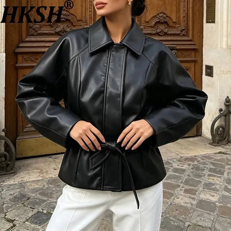 HKSH Women Leather Jacket Elegant Stylish Lace-Up Trendy Waist-Cinching Sashes Patchwork Design Dark Style Ins Slim Coat HK25546
HKSH Women Leather Jacket Elegant Stylish Lace-Up Trendy Waist-Cinching Sashes Patchwork Design Dark Style Ins Slim Coat HK25546