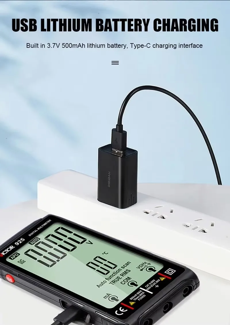 925 9999 Large LCD display with NCV 600v 600mA, ultra-thin digital smart multimeter with rechargeable battery
925 9999 Large LCD display with NCV 600v 600mA, ultra-thin digital smart multimeter with rechargeable battery