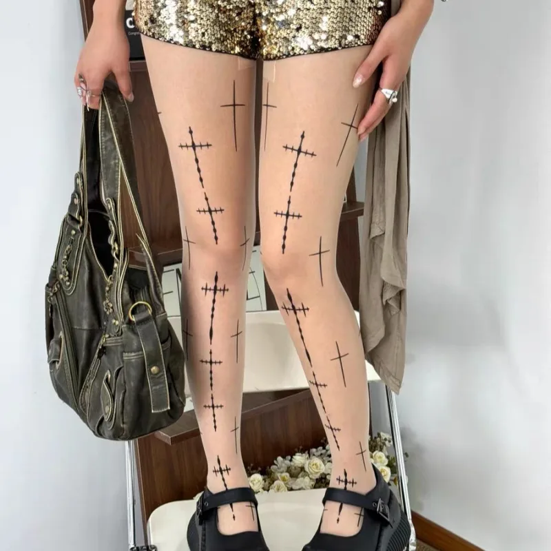 Gothic Punk Cross Print Stockings for Party Sexy Cool Tights Sheer Pattern Pantyhose Breathable Subculture Leggings Summer Women
Gothic Punk Cross Print Stockings for Party Sexy Cool Tights Sheer Pattern Pantyhose Breathable Subculture Leggings Summer Women