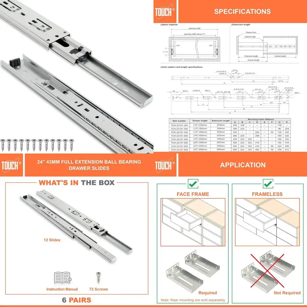 Full Extension 24 Inch Metal Drawer Slides with 3 Folds, Ball Bearing, Side Mount, 6 Pairs, 600mm Length, Track Guide Glides for
Full Extension 24 Inch Metal Drawer Slides with 3 Folds, Ball Bearing, Side Mount, 6 Pairs, 600mm Length, Track Guide Glides for