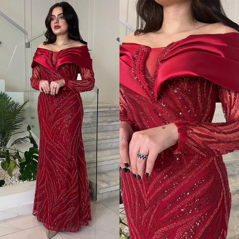 Customized Sparkly Satin Celebrity Gowns Elegant Off the Shoulder Long Sleeves Evening Dress Fashion Sweep Train Prom Dress
Customized Sparkly Satin Celebrity Gowns Elegant Off the Shoulder Long Sleeves Evening Dress Fashion Sweep Train Prom Dress