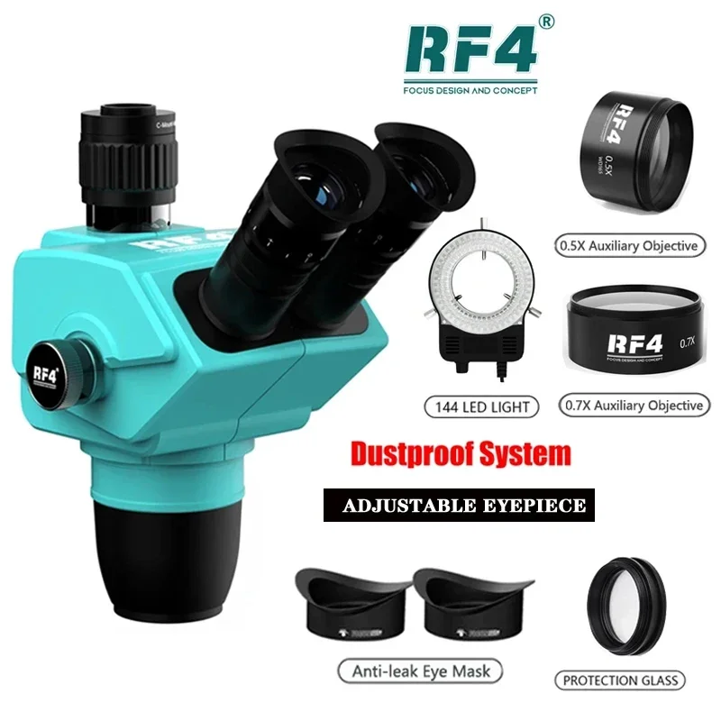 RF4 6565PRO Trinocular Microscope Head 6.5-65X Simul Focal Continuous Zoom Stereo Microscope WF10X/23mm Eyepiece SMD PCB Solderi
RF4 6565PRO Trinocular Microscope Head 6.5-65X Simul Focal Continuous Zoom Stereo Microscope WF10X/23mm Eyepiece SMD PCB Solderi