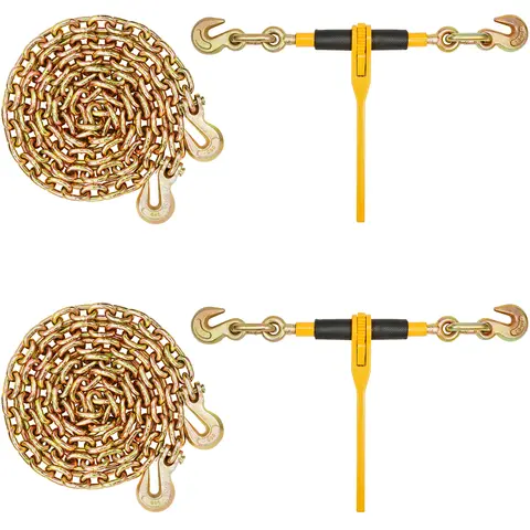 SucceBuy 2pcs Binder Chain 3/8"-1/2" Ratchet Load Tie Down Binders with Grab Hooks G80 Chains for Truck Towing Hauling