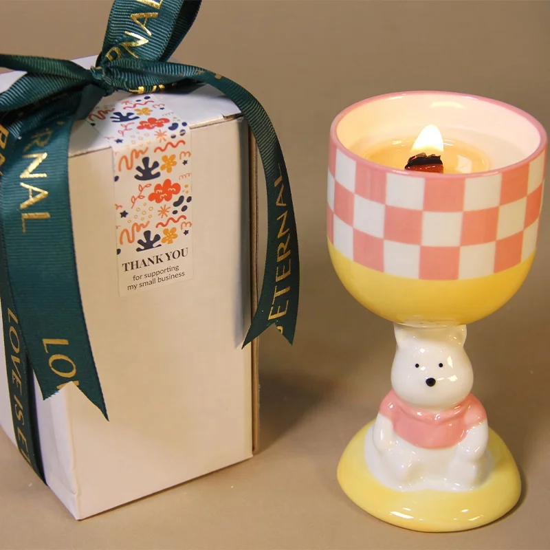 Scented Candle Ceramic Goblet Cup Lovely Small Bear Design White Brown Yellow Clash Colors Beeswax for Weddings
Scented Candle Ceramic Goblet Cup Lovely Small Bear Design White Brown Yellow Clash Colors Beeswax for Weddings