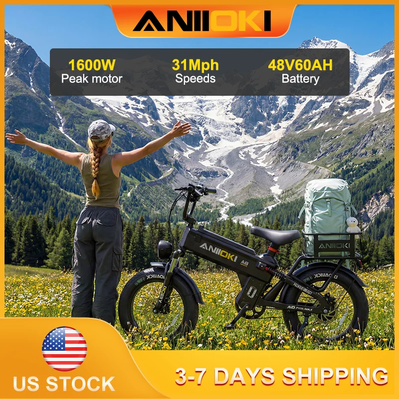 2026 ANIIOKI Electric Bike 1600W Peak Motor 48V 60Ah Long Battery Life EBike 20"*4" Fat Tires 49 km/h Electric Bicycle A8 Pro
2026 ANIIOKI Electric Bike 1600W Peak Motor 48V 60Ah Long Battery Life EBike 20"*4" Fat Tires 49 km/h Electric Bicycle A8 Pro