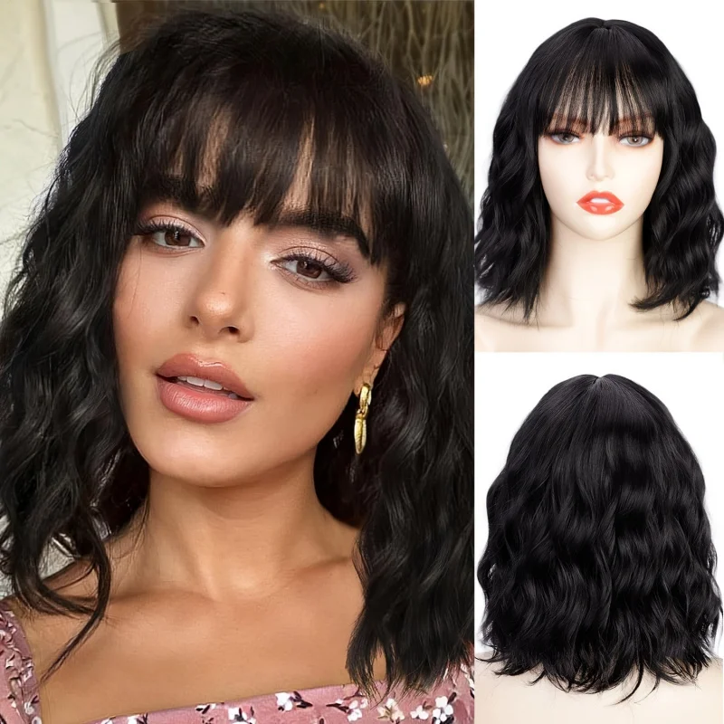 Women's with bangs, BOBOWater wave short curly hair,Synthetic high-temperature fiber machine-made wig.
Women's with bangs, BOBOWater wave short curly hair,Synthetic high-temperature fiber machine-made wig.