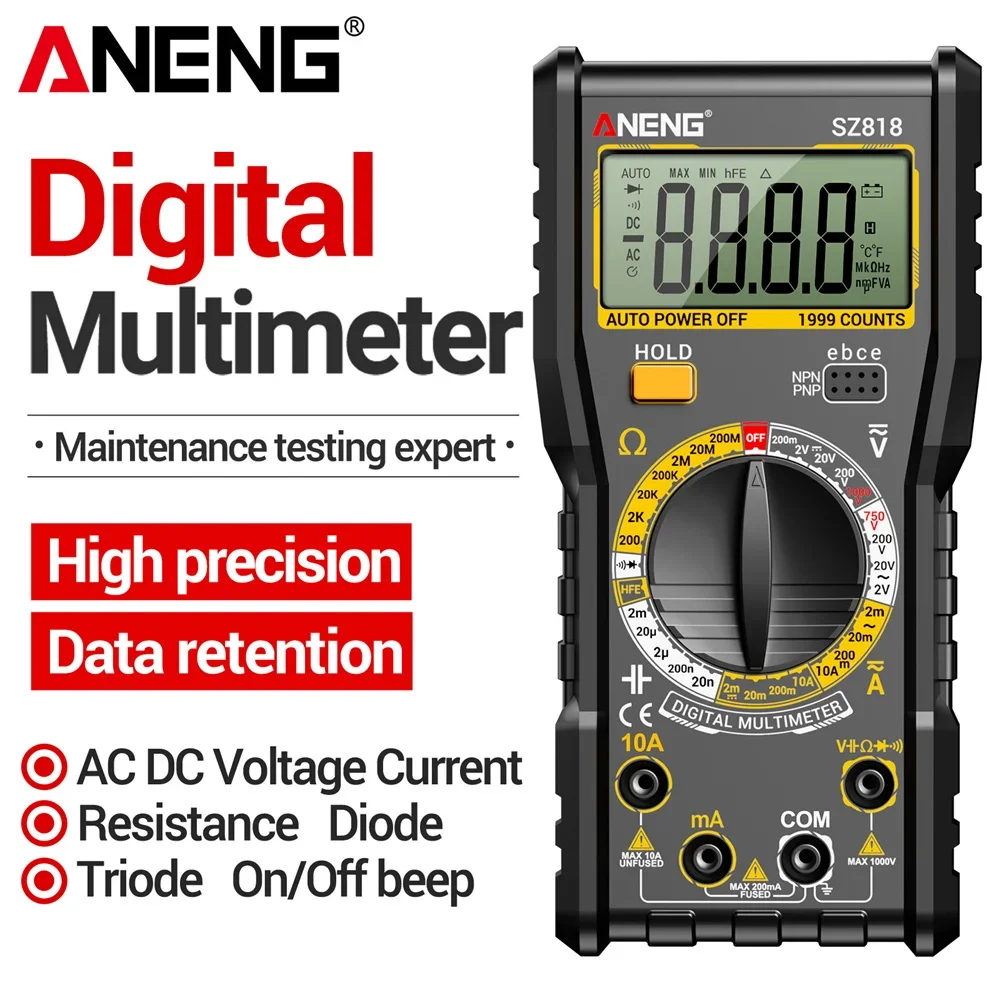 Multimeter ANENG SZ818 Intelligent Digital Automotive AC/DC Voltage Resistance Current Capacitor Electric Triode Multimetro Test
Multimeter ANENG SZ818 Intelligent Digital Automotive AC/DC Voltage Resistance Current Capacitor Electric Triode Multimetro Test