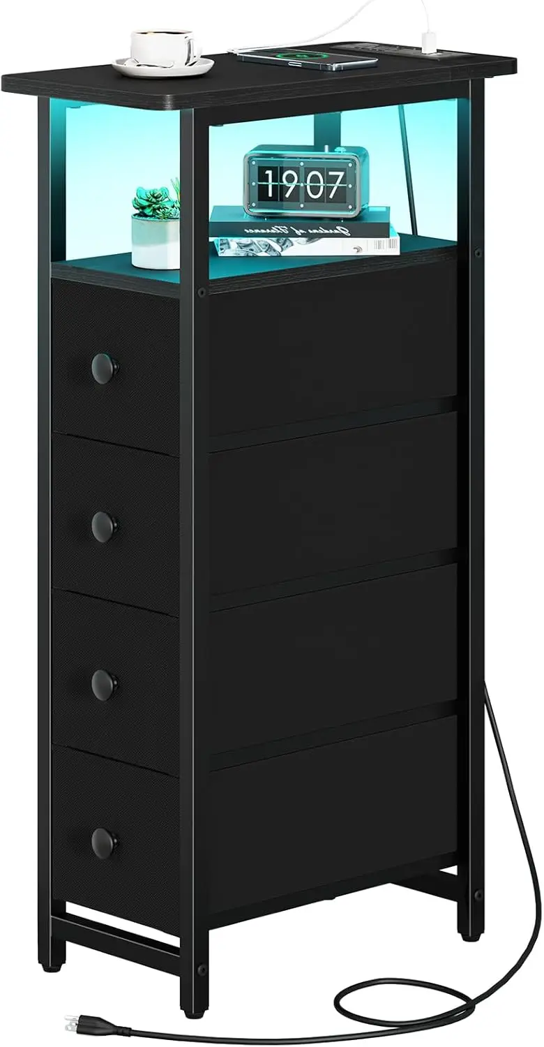 LED Narrow Nightstand with Charging Station - Slim Dresser for Small Spaces, Tall Skinny Side Table with 4 Drawers
LED Narrow Nightstand with Charging Station - Slim Dresser for Small Spaces, Tall Skinny Side Table with 4 Drawers