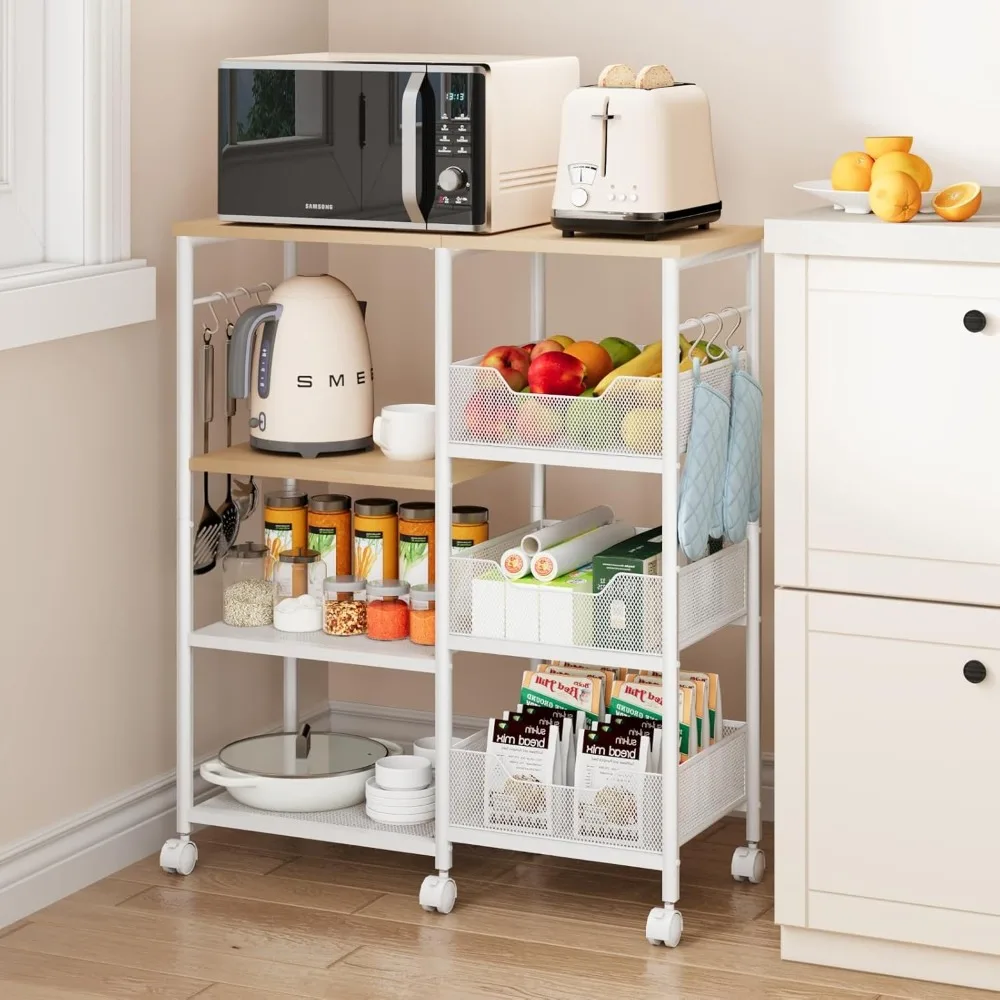 Kitchen Island Cart on Wheels - 4 Tier Rolling Kitchen Table Cart with Storage Shelves, 6 Removable Hooks& Locking Casters, Cof
Kitchen Island Cart on Wheels - 4 Tier Rolling Kitchen Table Cart with Storage Shelves, 6 Removable Hooks& Locking Casters, Cof