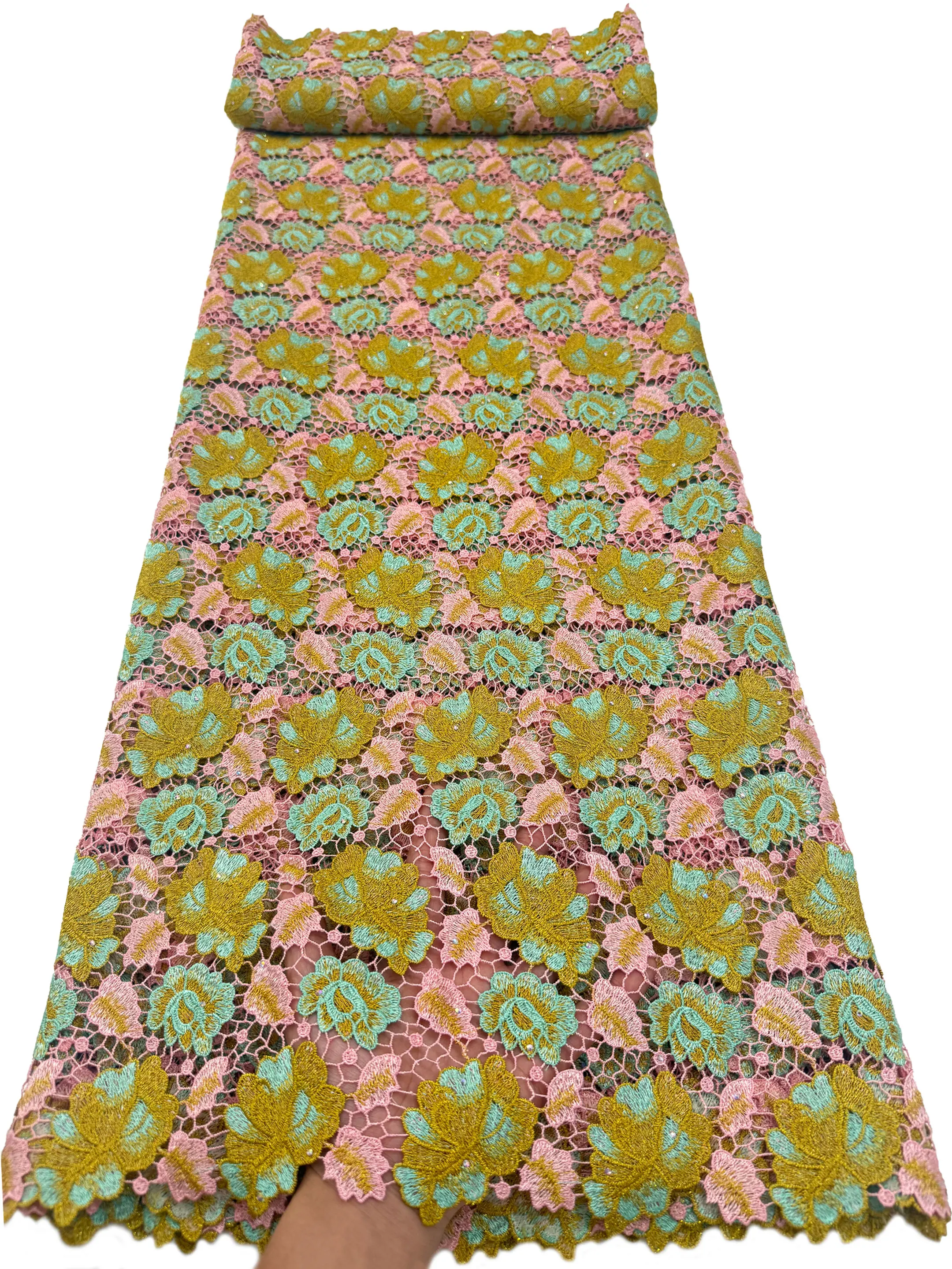 Traditional African Water Soluble Lace Color Block Floral Hollow Mesh Lace With Rhinestones For Women Wedding Party Dress Sewing
Traditional African Water Soluble Lace Color Block Floral Hollow Mesh Lace With Rhinestones For Women Wedding Party Dress Sewing