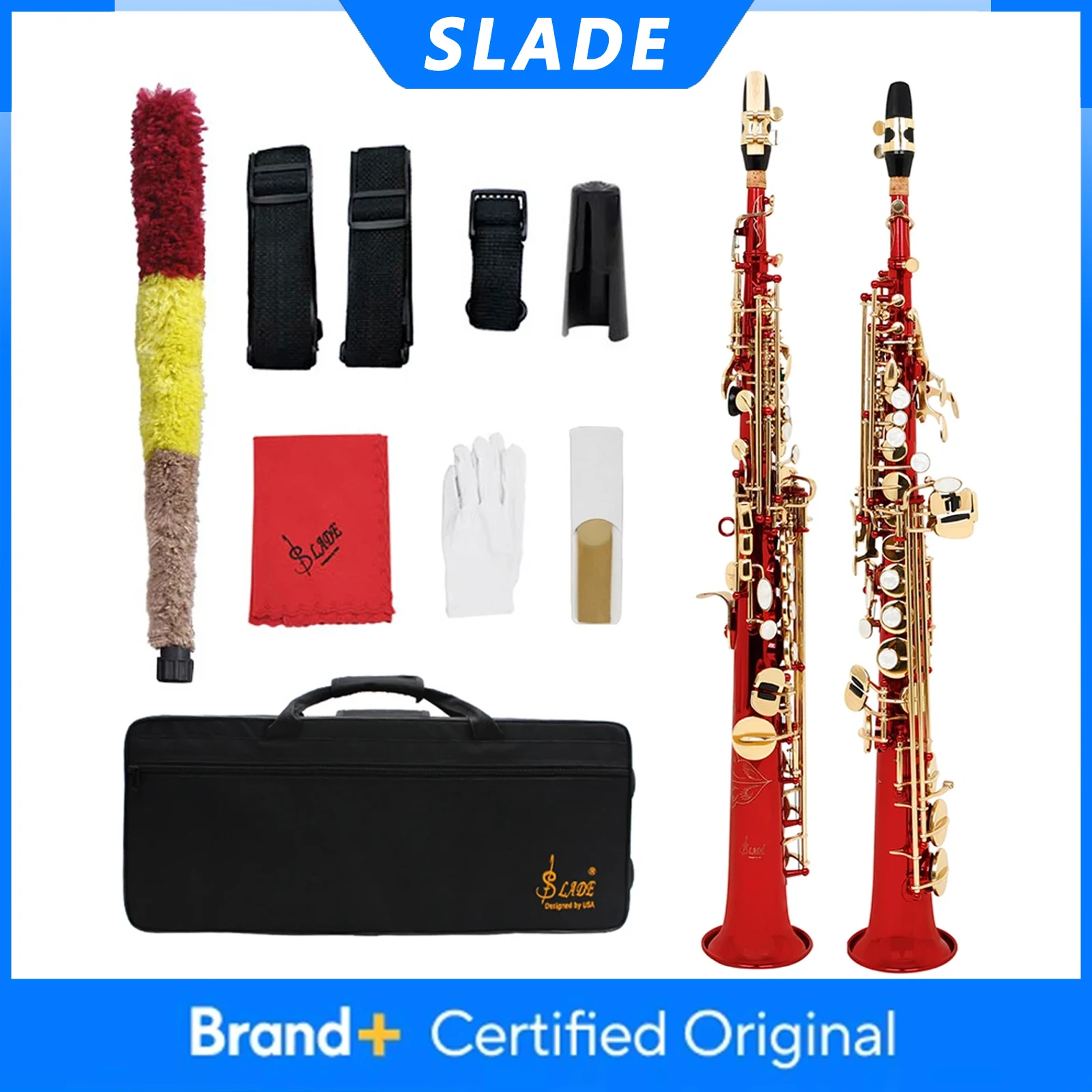 SLADE S82 Soprano Saxophone Brass Body Saxfone Red Straight Bb Sax Professional Woowind Instrument with Case Reeds Accessories
SLADE S82 Soprano Saxophone Brass Body Saxfone Red Straight Bb Sax Professional Woowind Instrument with Case Reeds Accessories