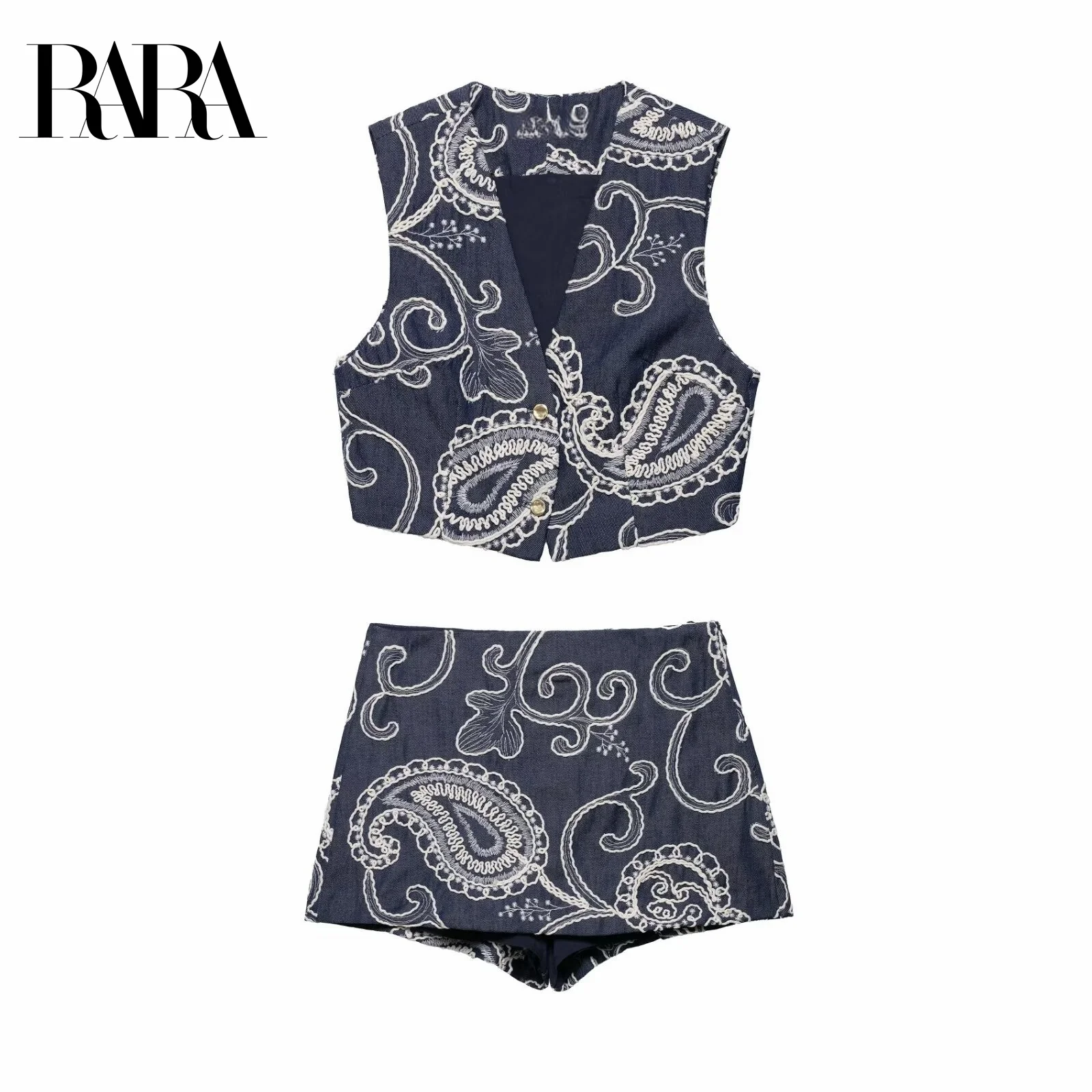 RARA Women's Summer New Floral Embroidered elegant V - Neck Sleeveless Vest Top and Floral Embroidered Casual Mini Skort
RARA Women's Summer New Floral Embroidered elegant V - Neck Sleeveless Vest Top and Floral Embroidered Casual Mini Skort