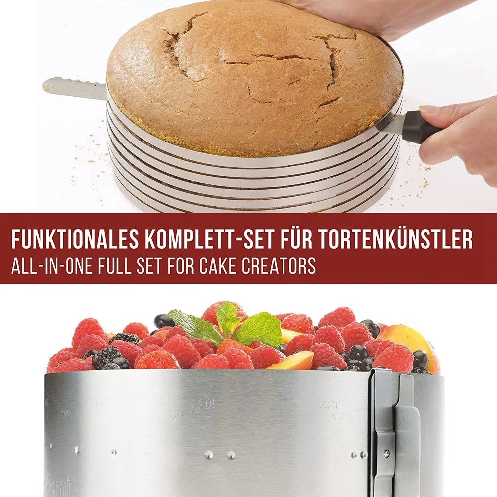 Cake Accessory Set - 4 Pieces - Cake Base Cutting Aid + Pastry Knife + Cake Slice Stainless Steel + Adjustable Cake Ring
Cake Accessory Set - 4 Pieces - Cake Base Cutting Aid + Pastry Knife + Cake Slice Stainless Steel + Adjustable Cake Ring