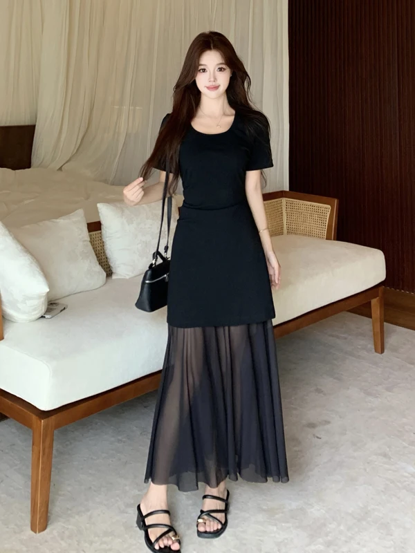 plus Size Retro Mesh Splice Short Sleeve Dress Women's Summer New Waist Cinching A-Line Long Dress Commute Style High Waist
plus Size Retro Mesh Splice Short Sleeve Dress Women's Summer New Waist Cinching A-Line Long Dress Commute Style High Waist