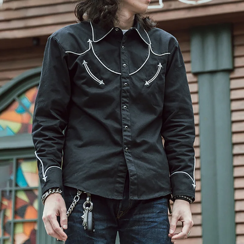 Nonstock Western Cowboy Embroidered Long Sleeve Shirt Rockabilly Vintage Musician Black Embroidered Cotton Thickened Men's Shirt
Nonstock Western Cowboy Embroidered Long Sleeve Shirt Rockabilly Vintage Musician Black Embroidered Cotton Thickened Men's Shirt
