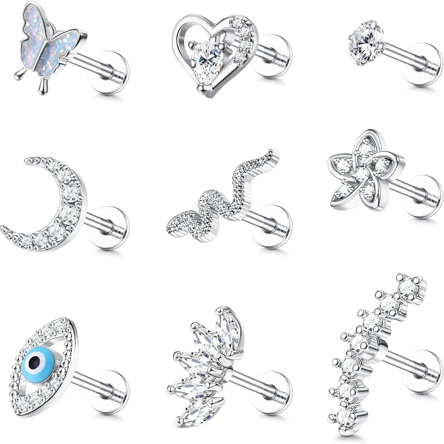 9Pcs 16G Helix Earrings for Women Surgical Steel Conch Tragus Earrings Evil Eye Butterfly Flower Stud Set Ear Piercing Cartilage
9Pcs 16G Helix Earrings for Women Surgical Steel Conch Tragus Earrings Evil Eye Butterfly Flower Stud Set Ear Piercing Cartilage