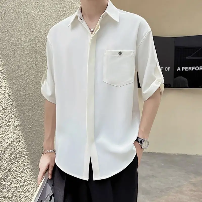 Men's Clothing Turn-down Collar Shirts All-match Solid Color Summer New 3/4 Sleeve Casual Pockets Spliced Single-breasted Shirts
Men's Clothing Turn-down Collar Shirts All-match Solid Color Summer New 3/4 Sleeve Casual Pockets Spliced Single-breasted Shirts