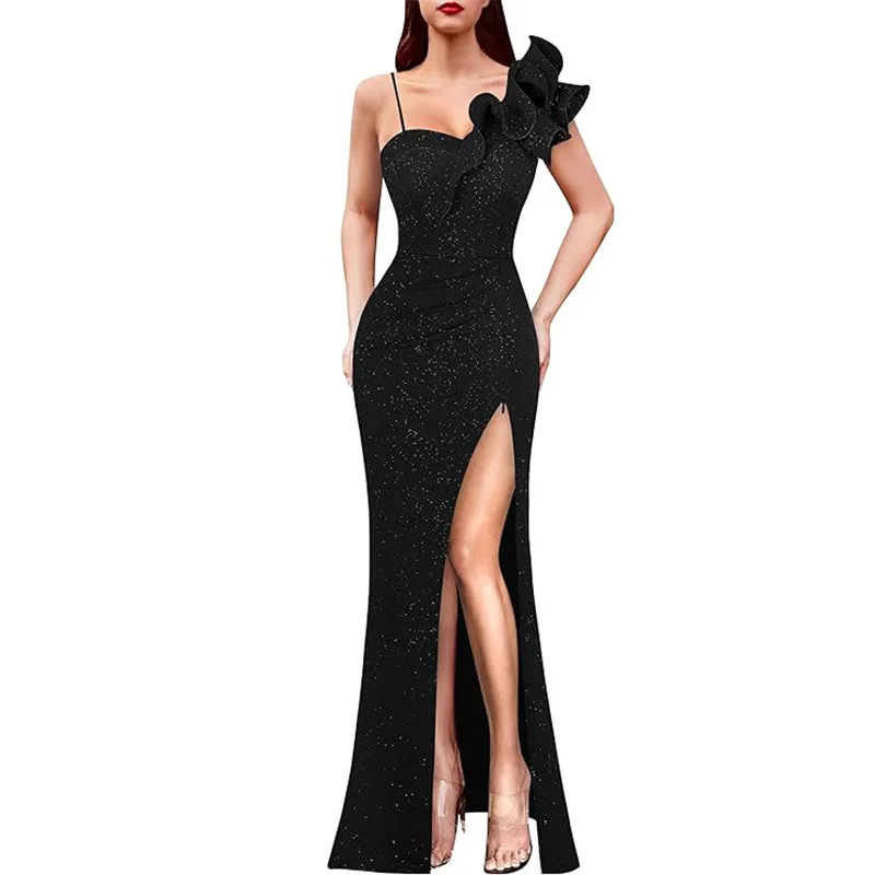 2025 New Summer One Shoulder Women Party Dress Elegant Ruffles Black Bodycon Lotus Leaf Edge Strap Stage Banquet Women's Dresses
2025 New Summer One Shoulder Women Party Dress Elegant Ruffles Black Bodycon Lotus Leaf Edge Strap Stage Banquet Women's Dresses