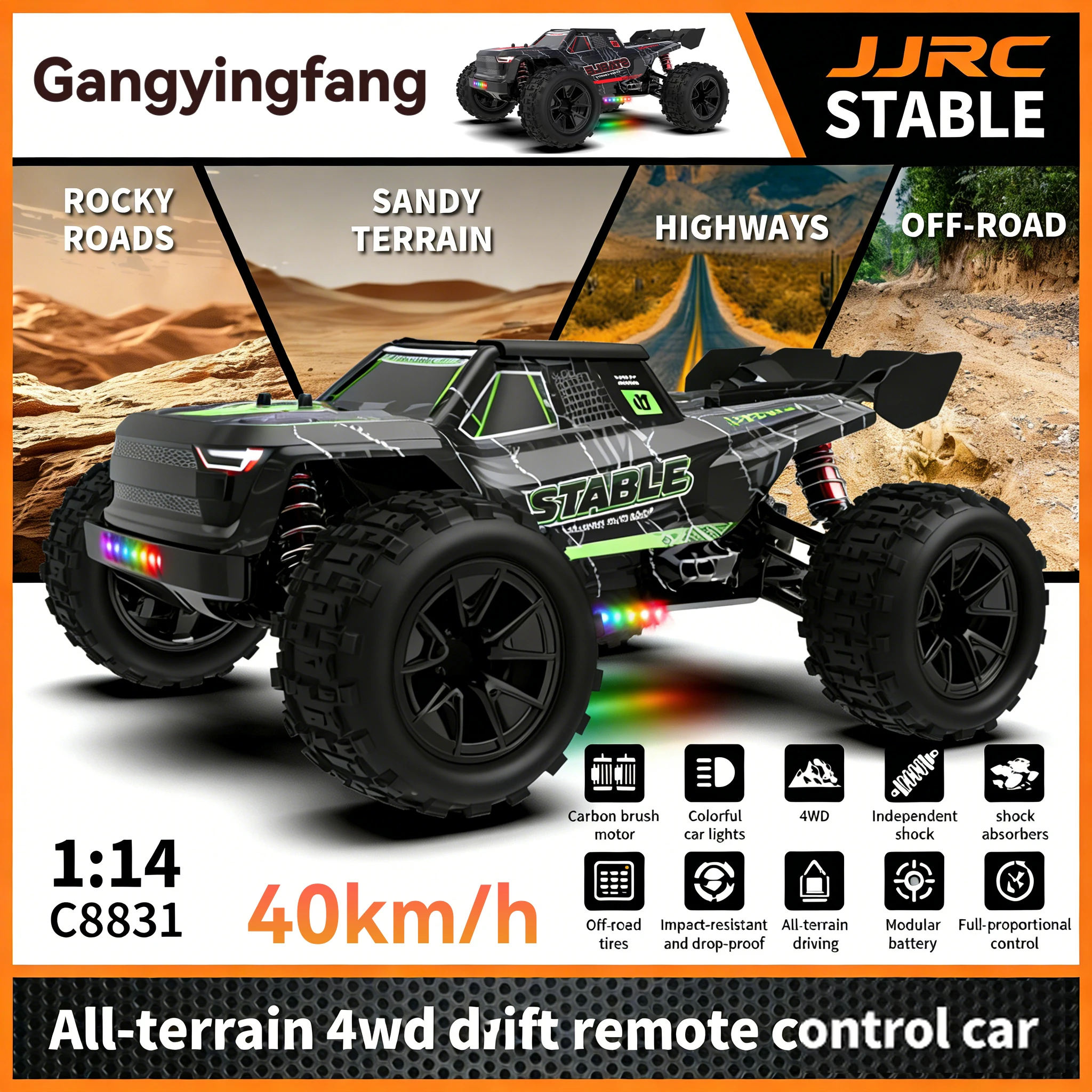 1:14 C8831 Scale High-Speed 4WD Remote Control Car Off-Road Vehicle All-Terrain Racing Toy for Boys Birthday Gift
1:14 C8831 Scale High-Speed 4WD Remote Control Car Off-Road Vehicle All-Terrain Racing Toy for Boys Birthday Gift
