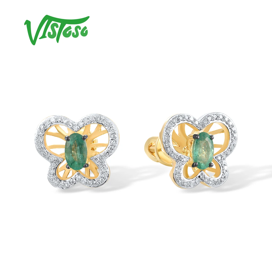 VISTOSO Gold Screw Stud Earrings For Women Genuine 14K 585 Yellow Gold Diamonds Green Emerald Elegant Fashion Cute Fine Jewelry
VISTOSO Gold Screw Stud Earrings For Women Genuine 14K 585 Yellow Gold Diamonds Green Emerald Elegant Fashion Cute Fine Jewelry