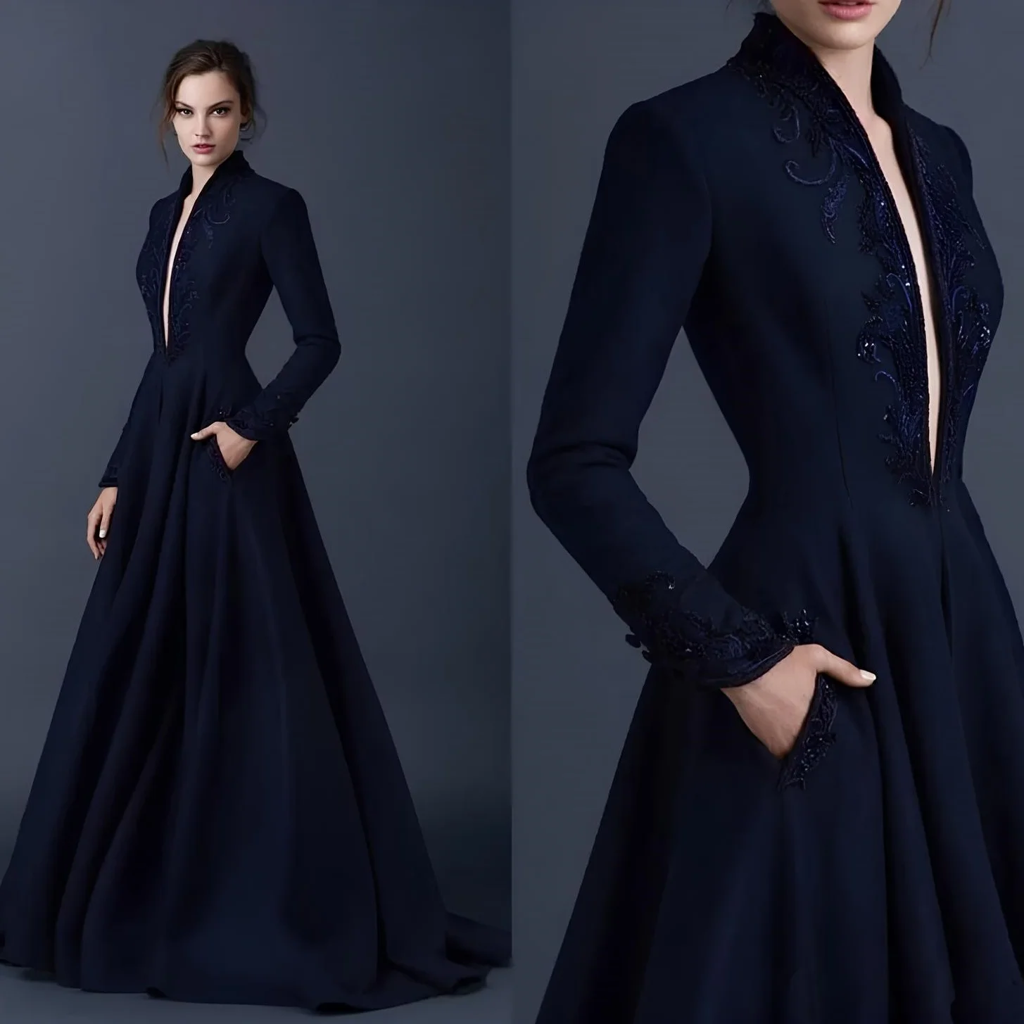 Темно-синие атласные вечерние платья с вышивкой Паоло Себастьян, вечернее платье с бисером, бальные платья с глубоким вырезом и V-образным вырезом по индивидуальному заказу
Темно-синие атласные вечерние платья с вышивкой Паоло Себастьян, вечернее платье с бисером, бальные платья с глубоким вырезом и V-образным вырезом по индивидуальному заказу