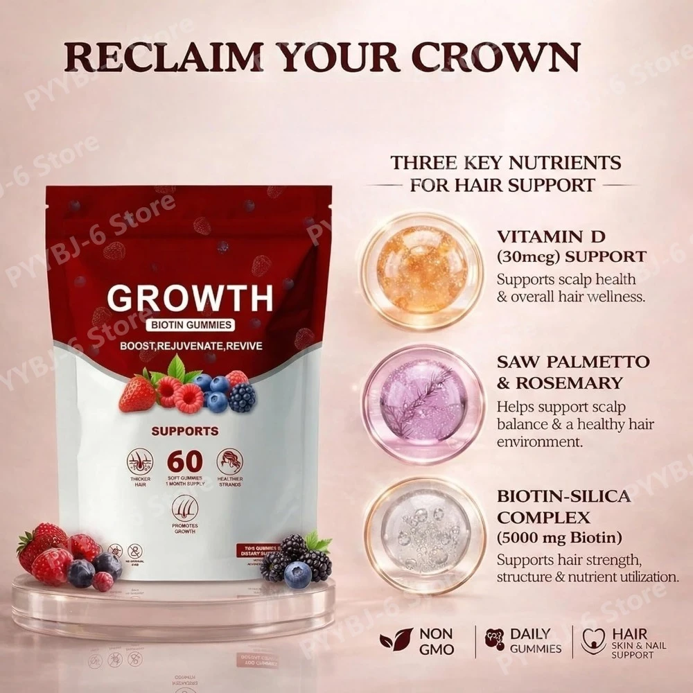 Hair Growth Biotin Gummies Promotes Thicker Hair Healthier Strands 60 Soft Gummies 1-Month Supply Vegan Non-GMO Gluten-Free
Hair Growth Biotin Gummies Promotes Thicker Hair Healthier Strands 60 Soft Gummies 1-Month Supply Vegan Non-GMO Gluten-Free