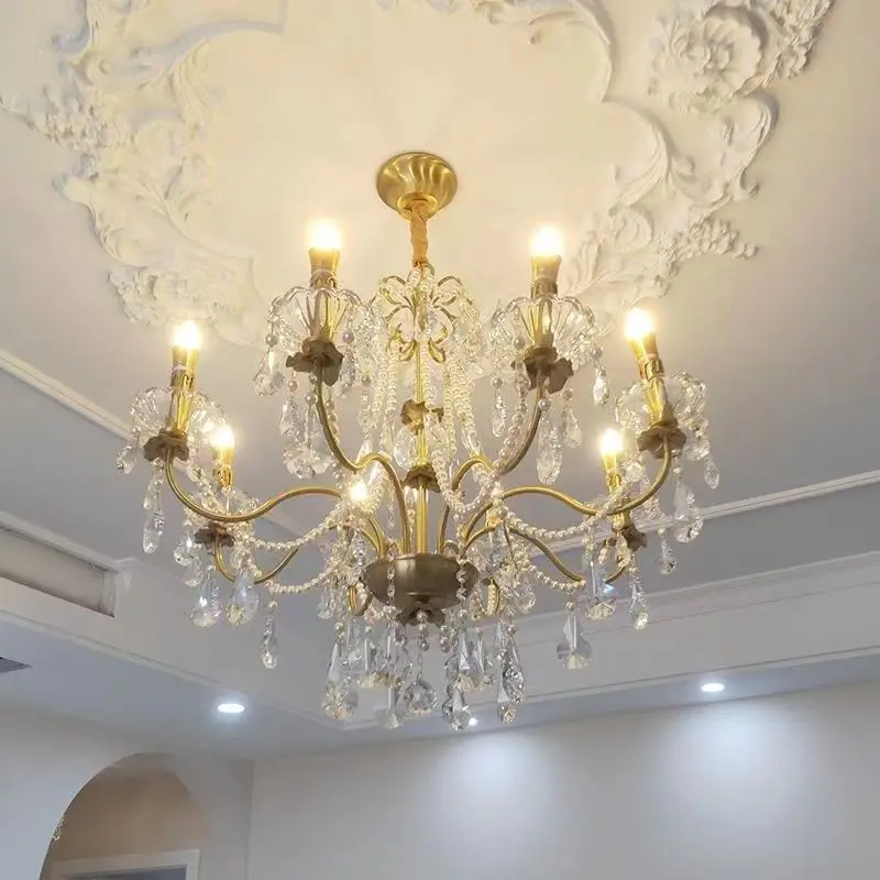 American retro living room, medieval French light luxury candles, simple European dining room crystal chandelier
American retro living room, medieval French light luxury candles, simple European dining room crystal chandelier