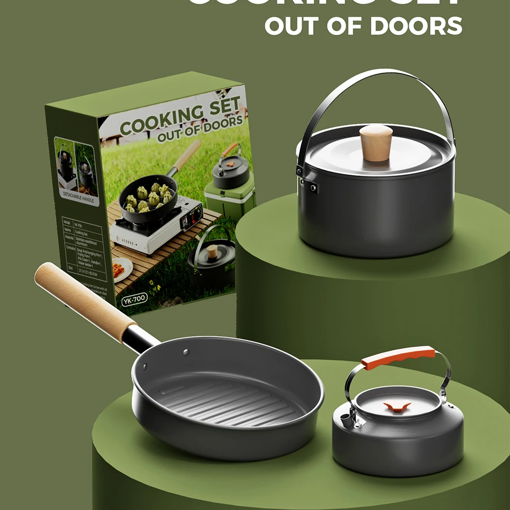 Hot Selling Outdoor Utensils Kitchen Pot Cooking Set 2-3 People Portable Camping Kettle Camping Cookware Three-Piece Set
Hot Selling Outdoor Utensils Kitchen Pot Cooking Set 2-3 People Portable Camping Kettle Camping Cookware Three-Piece Set