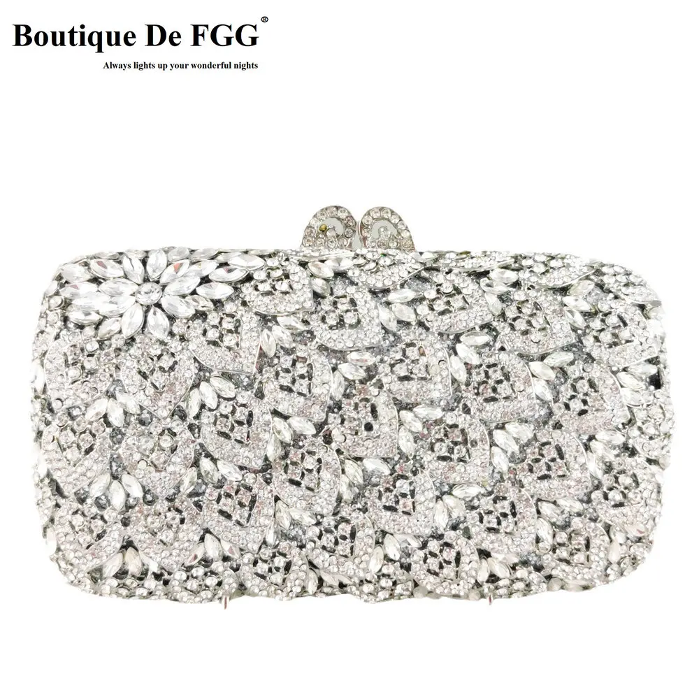 Boutique De FGG Silver Flower Clutch Women Crystal Evening Handbags Bridal Wedding Rhinestone Minaudiere Bag Formal Party Bags
Boutique De FGG Silver Flower Clutch Women Crystal Evening Handbags Bridal Wedding Rhinestone Minaudiere Bag Formal Party Bags