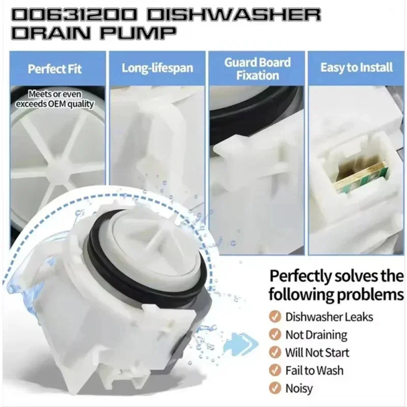 Bosch Dishwasher Drain Pump 00631200 - OEM Replacement Part
Bosch Dishwasher Drain Pump 00631200 - OEM Replacement Part